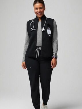 Fabletics Black Zip-Front Scrub Vest